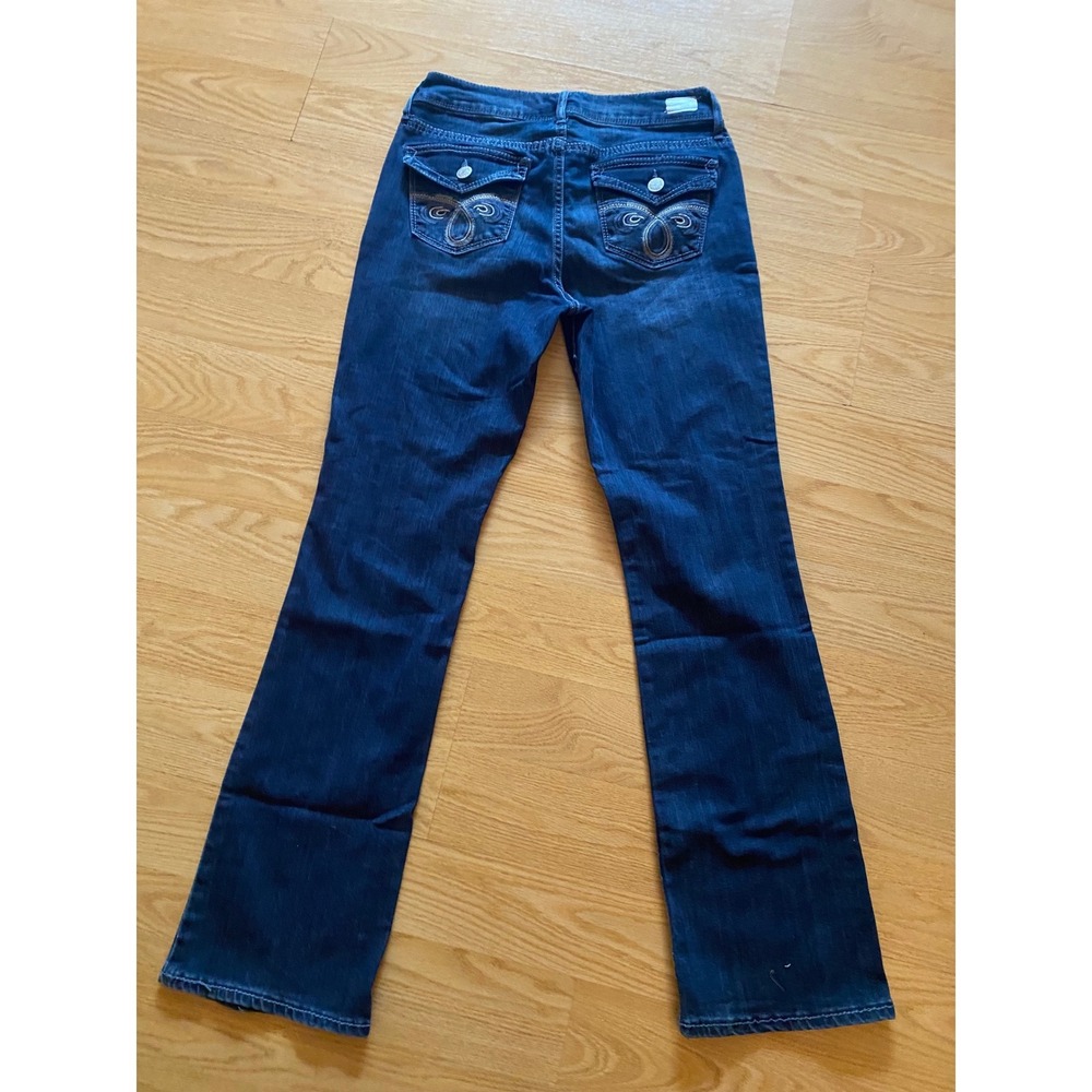 Vintage Y2K Seven7 Womens Dark Wash Embroidered Flap Pocket Bootcut Jeans Sz 10
